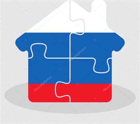House home icon with Russian flag in puzzle isolated on white ba ...