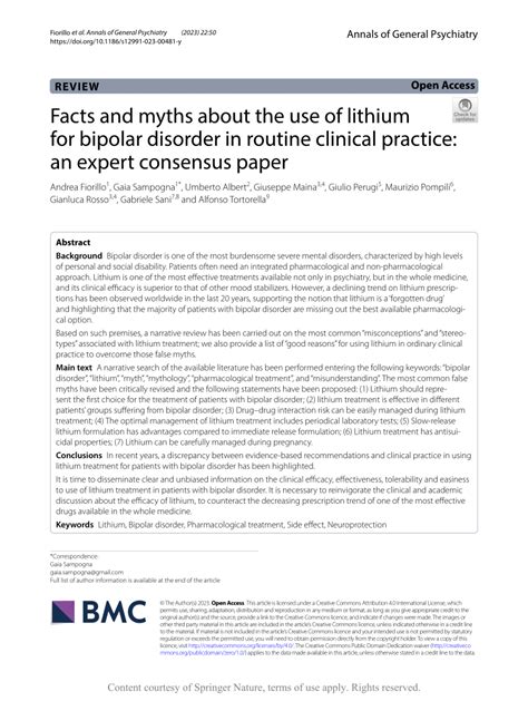 Pdf Facts And Myths About The Use Of Lithium For Bipolar Disorder In