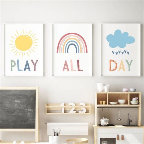 Set Of 3 Playroom Prints Playroom Sign Nursery Wall Art Etsy