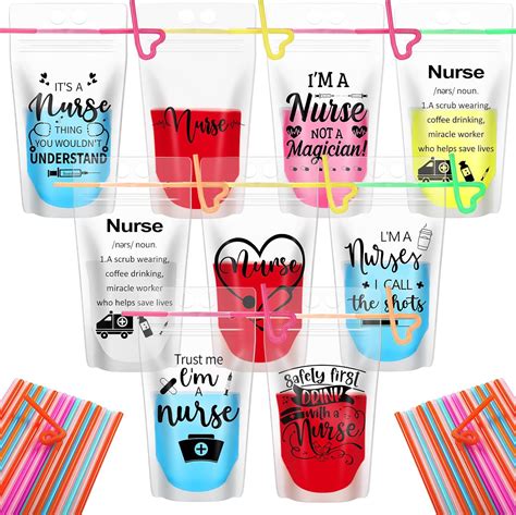 Amazon Pcs Nurse Week Gifts Bulk Drink Pouches With Straws Cna