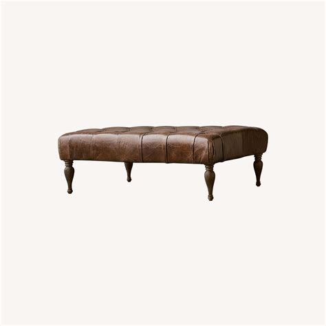 Restoration Hardware Bennett Rectangular Leather Ottoman Aptdeco