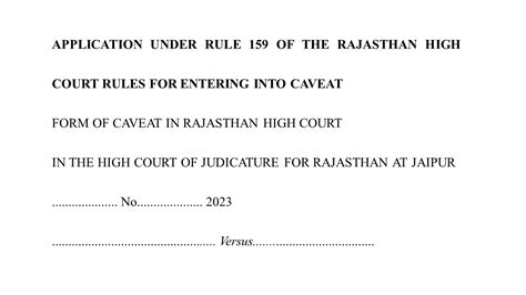 Format For Caveat Petition Of Rajasthan High Court Under Rule 159