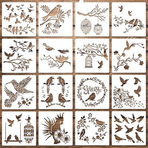 Buy 16 Pieces Birds Stencils Bird Tree Branches Stencil Flying Bird