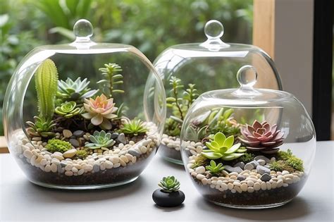 Premium Photo | Floating Glass Terrariums with Miniature Succulent Gardens