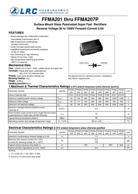 FFMA207P Datasheet PDF Surface Mount Glass Passivated Super Fast