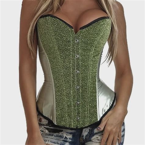 Corset Corpete Corselet Espartilho Cinta Modeladora Brilhante Verde M