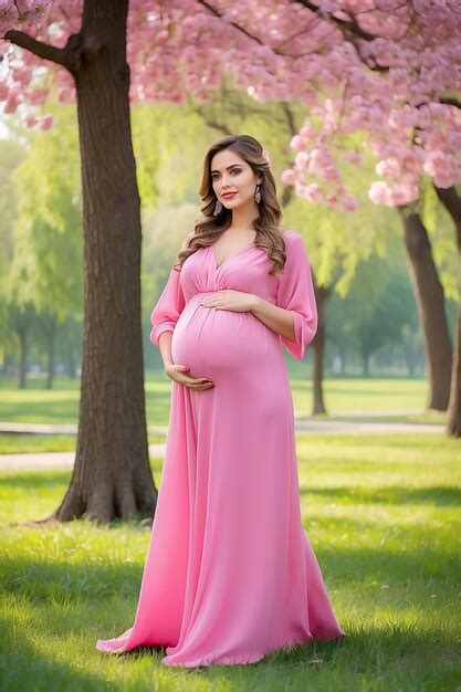 Premium Photo Pretty Pregnant Woman Wearing In Pink Dress At Green Park