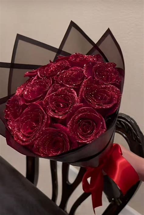 Artificial Handmade Red Glitter Rose Bouquet In 2024 Glitter Roses