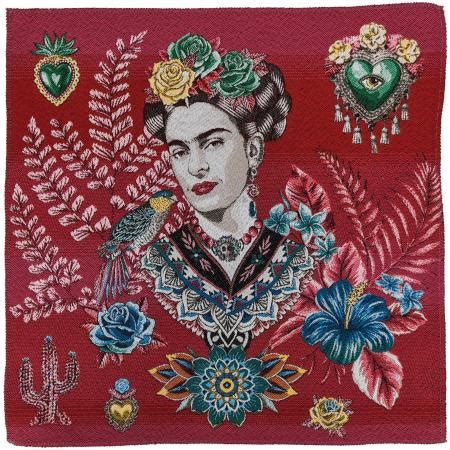 Carré de tissu jacquard polycoton motif Frida Kahlo ARTISTA rose