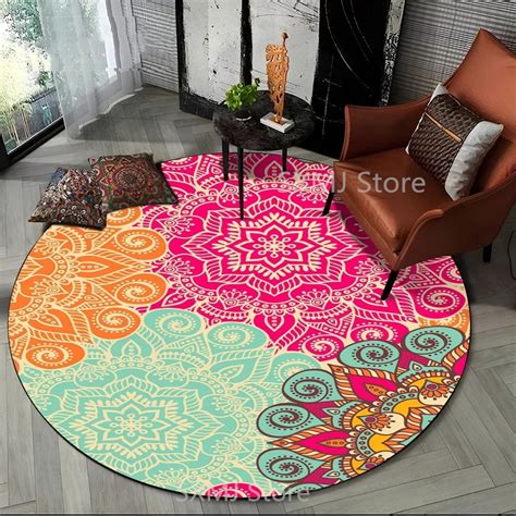 Bohemia Mandala Floral Flower Mat Round Area Rug Carpet For Living Room