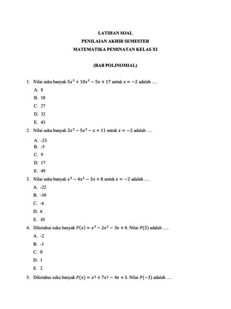 Soal Polinomial Kelas 11 Pdf Pdf