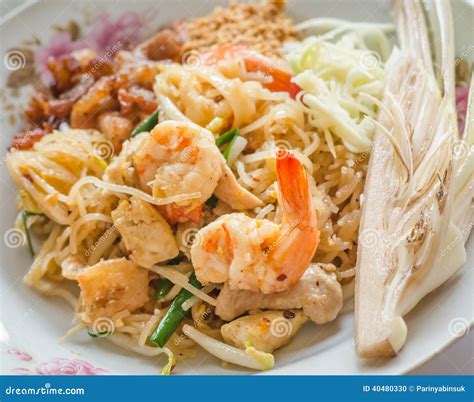 Pad Thai Stir Fried Rice Noodles With Shrimps Stock Photo Image Of