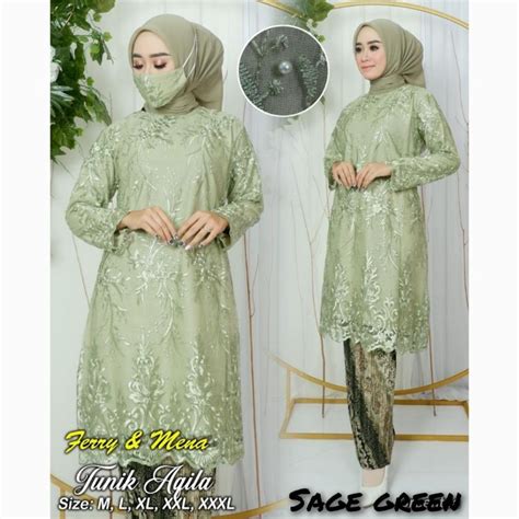 Jual Set Kebaya Tunik Tille Kebaya Tulle Seruni Premium Kebaya Jumbo LD