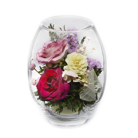 60199 Long Lasting Purple And Pink Roses And Hydrangea In A Glass Vase — Fiora Flower