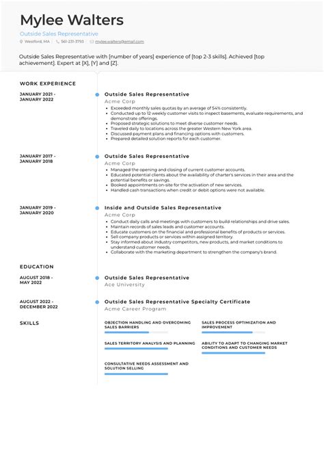 Outside Sales Representative Resume Examples And Templates