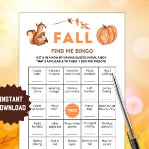 Fall Bingo Game Fall Game Fall Game Printable Fall Party Game Fall Game ...