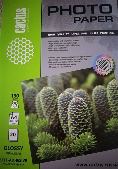 Бумага глянцевая для струйной печати Cactus Самоклеющаяся - «Мечта ...