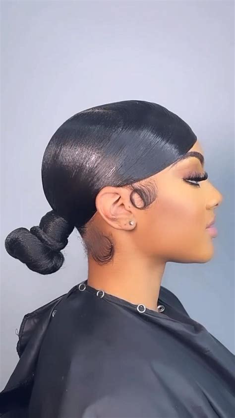 Sleek Bun Side Part Weave Ponytail Hairstyles Sleek Ponytail