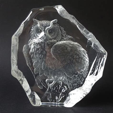 Mats Jonasson Målerås Large And Heavy Glass Sculpture Owl 2036