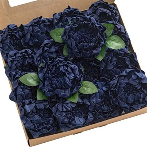 Ling S Moment Flowers 16pcs Navy Blue Blooming Peonies Artificial