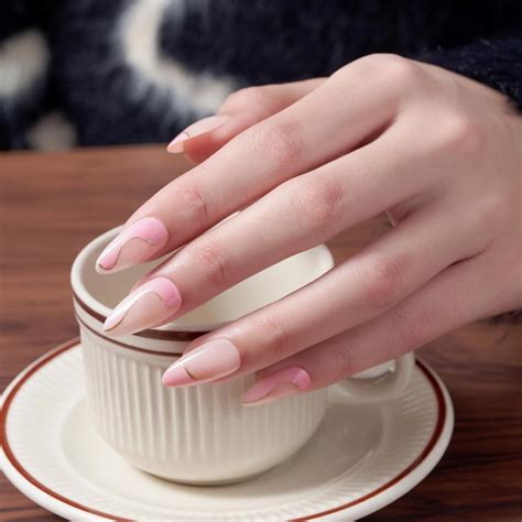 Nude Pink Press On Nails Wooyas Medium Almond Handmade False Nails With Simple Lrregular Curved