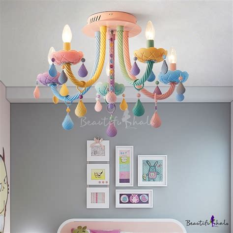 Iron Candelabra Flush Chandelier Macaron 5 6 Heads Multi Color Semi