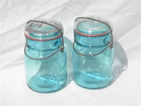 Lot Of 4 Antique Blue Ball Ideal Fruit Jars Lightning Lids And 1908 Patent