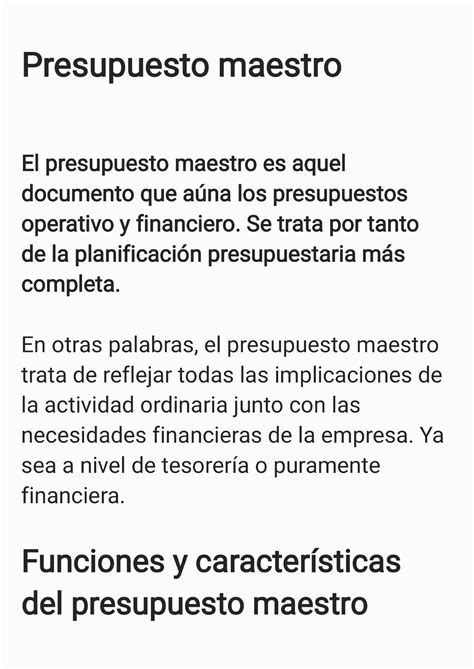 Presupiesto Definicion Y Componentes Del Presupuesto Maestro