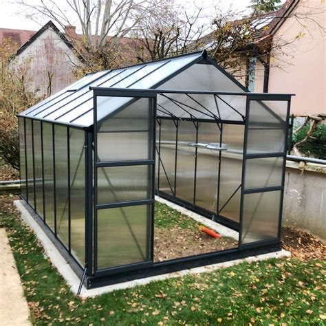 Serre de jardin 9 13m² anthracite en polycarbonate embase Green Protect