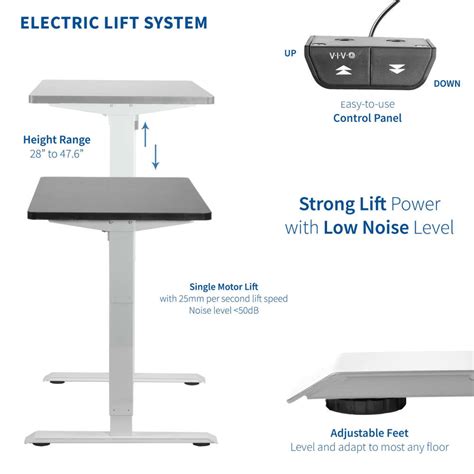 Vivo 43" Wide Standard Electric Adjustable Sit Stand Desk- White Frame ...