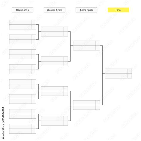 Round Of 16 Tournament Bracket Template For Infographics Stock Vector