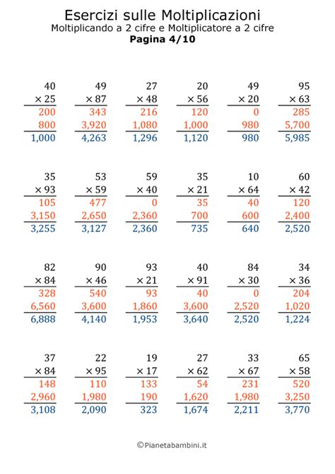 Moltiplicazioni Con Il Cambio Esercizi Per La Scuola Primaria