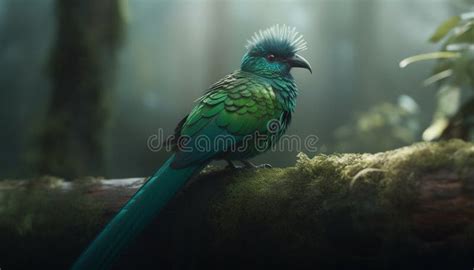 Majestic Bird Perching On Branch Its Iridescent Feathers Shining