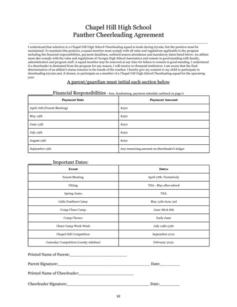 CHHS Cheerleading Agreement 230307 Chapel Hill High School Panther