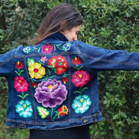 Juchitán Floral Embroidered Jean Jacket Lolo Mexican Mercadito