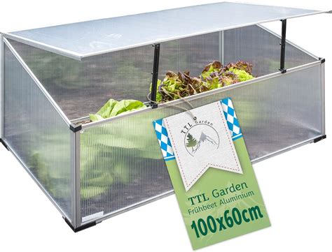 TTL Garden Frühbeet Aufsatz 100x60x40cm Alu Polycarbonat Hochbeet