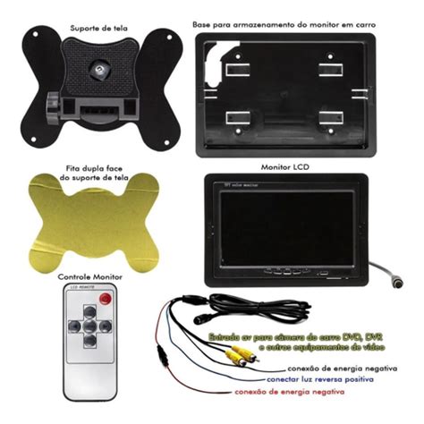 Tela 7 Monitor Veicular Sensor Ré Vermelho Câmera Ré Colorid no Shoptime