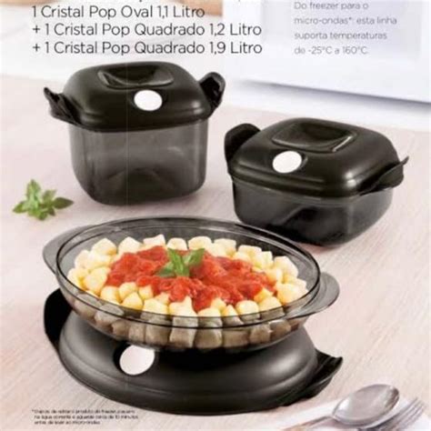 Kit preto Cristal pop 3 peças 1 1l 1 2l 1 9l TUPPERWARE