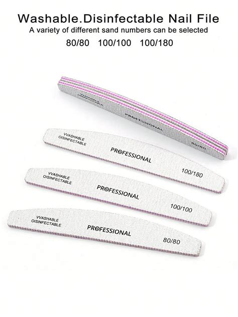 5pcs Half Moon Grit Nail Files Double Sided Emery Board Washable Emery