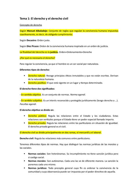 Tema Tema Tema El Derecho Y El Derecho Civil Concepto De