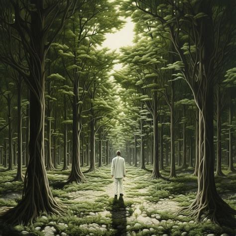 Premium Ai Image A Man In A White Suit Walks Through The Forest Ai