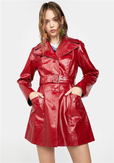 Delia S Vegan Leather Trench Coat Red Leather Trench Coat Red Leather Coat Leather Dress Women