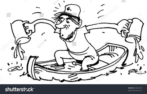 Sinking Boater Pumping Water Out Of His Boat Stock Vector Illustration