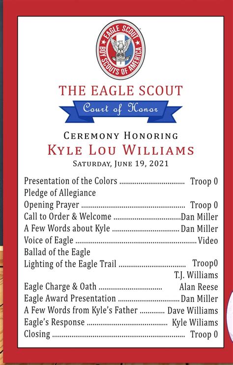 Eagle Scout Court Of Honor Program Red Border Blue Ribbon Etsy In