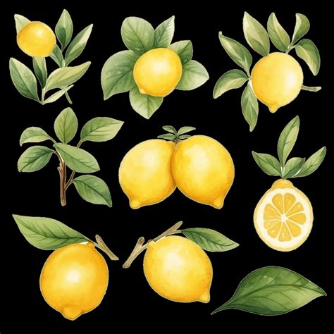 Watercolor Lemon Clipart Set 16 Images Fruit Foliage Lemon Art Watercolor Foliage Greenery