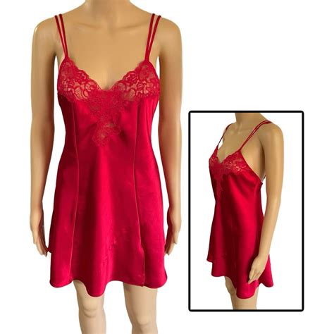 Victorias Secret Lingerie Dress Red Satin Lace Slip … Gem