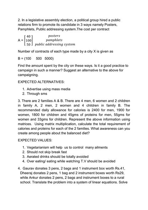 Value Based Questions Xii Maths PDF