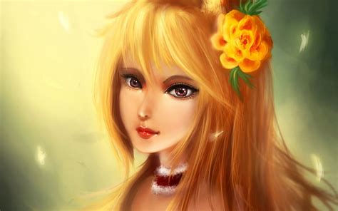 Beauty Art Orange Woman Fantasy Girl Flower Face Foxy Hd