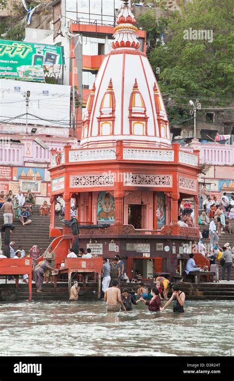 Pilgrims Taking A Holy Dip In River Ganges Har Ki Pauri Haridwar