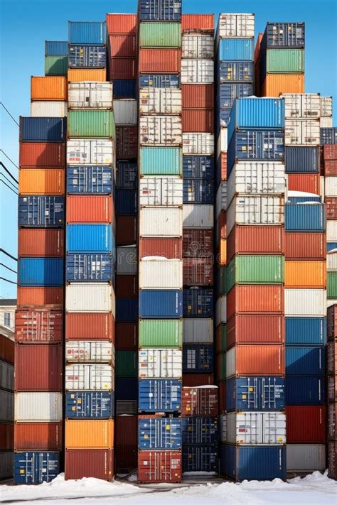 Stack Of Shipping Containers In A Freight Yard Stock Image Image Of